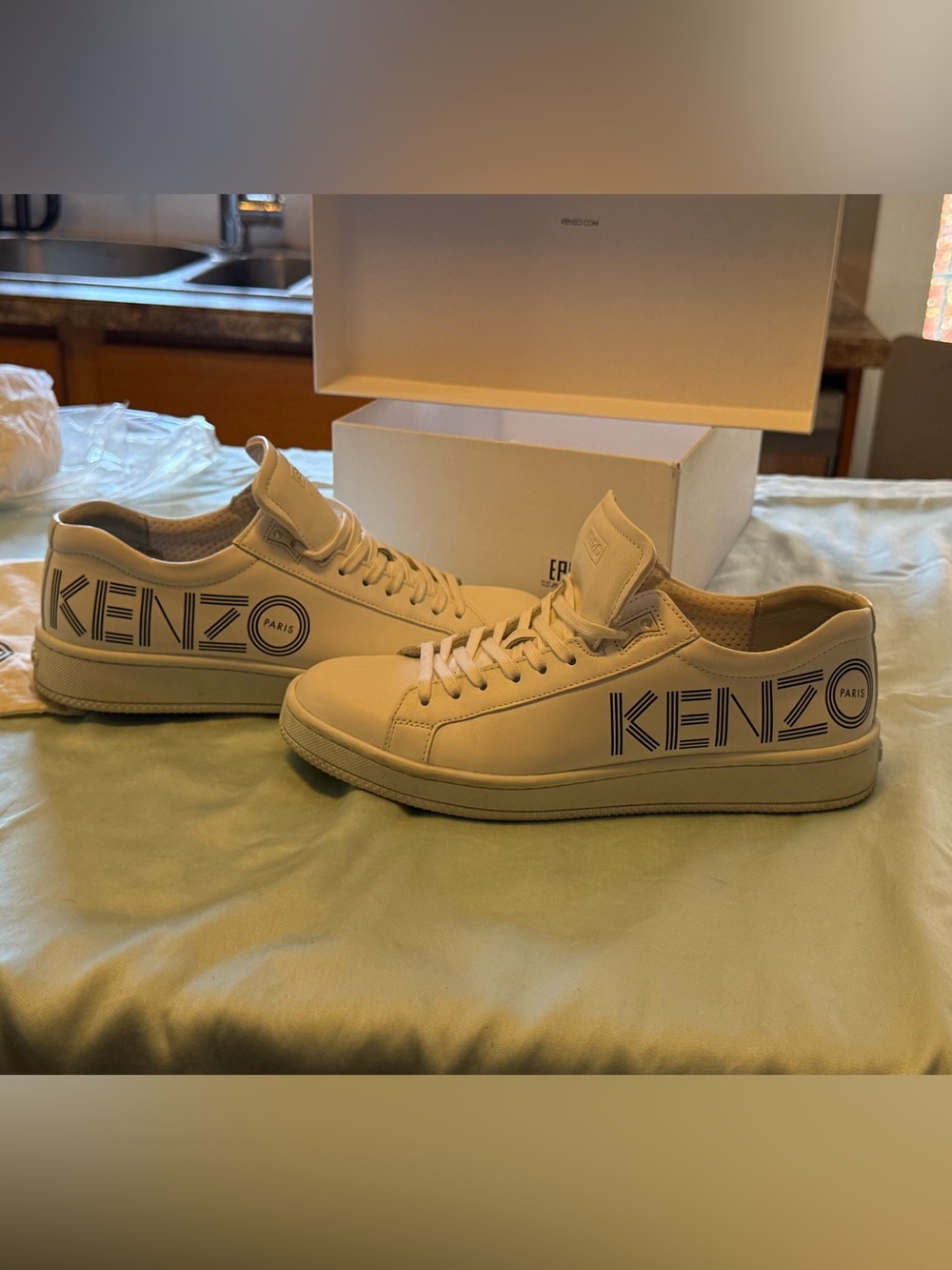 Kenzo White Logo Low-Top Sneakers - Mint Condition!